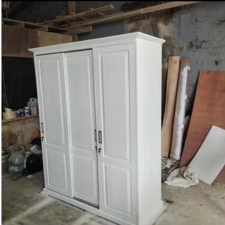 Lemari pakaian 3pintu sliding Lemari pakaian bahan kayu jati belanda