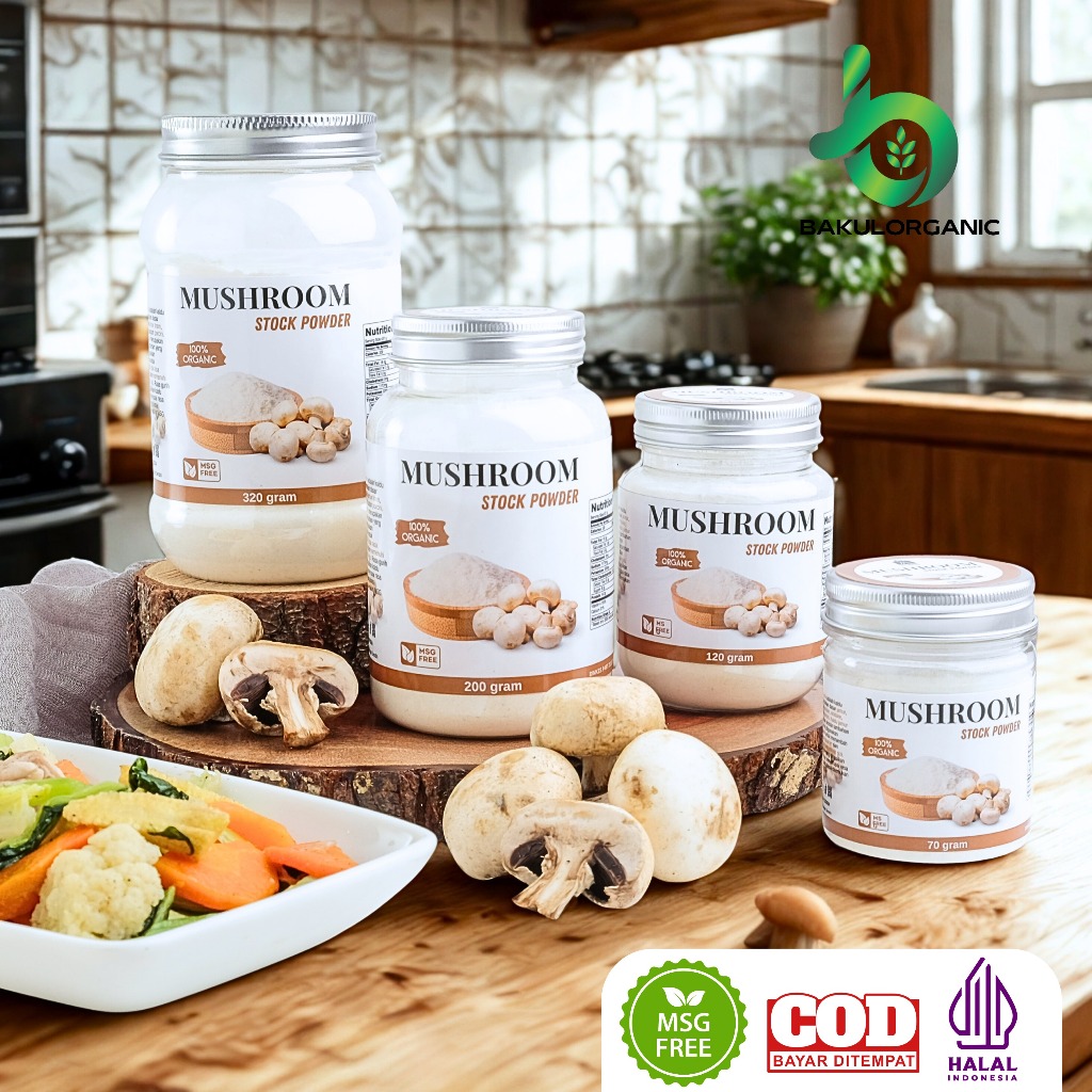

Bakulorganic Kaldu Jamur Bubuk Penyedap Rasa 100% Halal Non Msg Mushroom Stock Seasoning Powder
