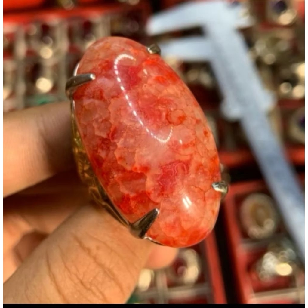 Batu cincin pandan merah lumut bengkulu natural