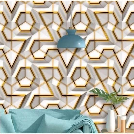 WALLPAPER DINDING MOTIF SALUR PRAMID WARNA PUTIH GOLD/WALLPAPER DINDING SALUR MODERN MEWAH/WALLPAPER