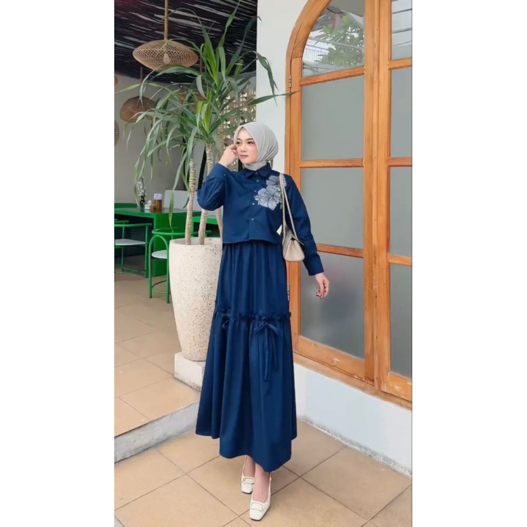 Mahira set blouse dan rok | atasan dan bawahan wanita | blouse bunga bordir