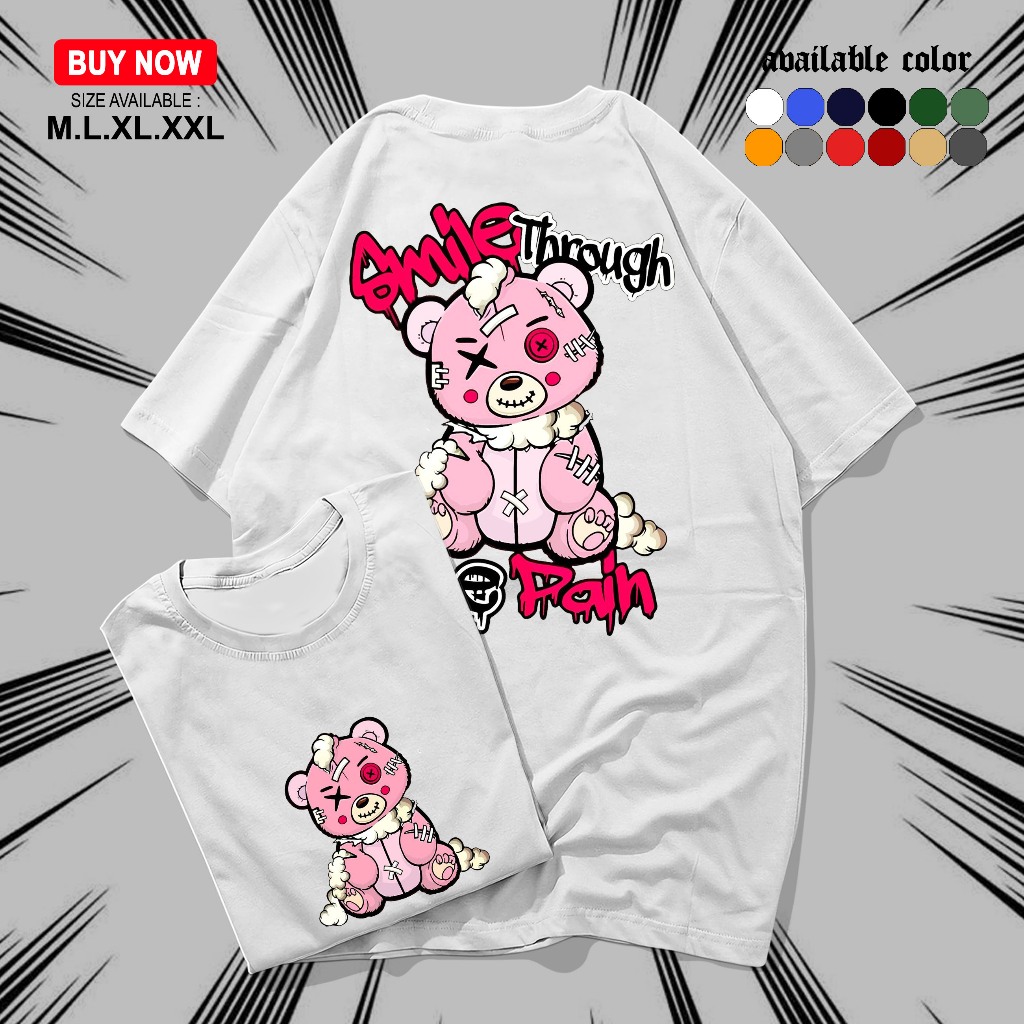 KAOS DISTRO GAMBAR SMILE THROUGH THE RAIN - KAOS SABLON PRIA DAN WANITA LENGAN PENDEK UKURAN M.L.XL.