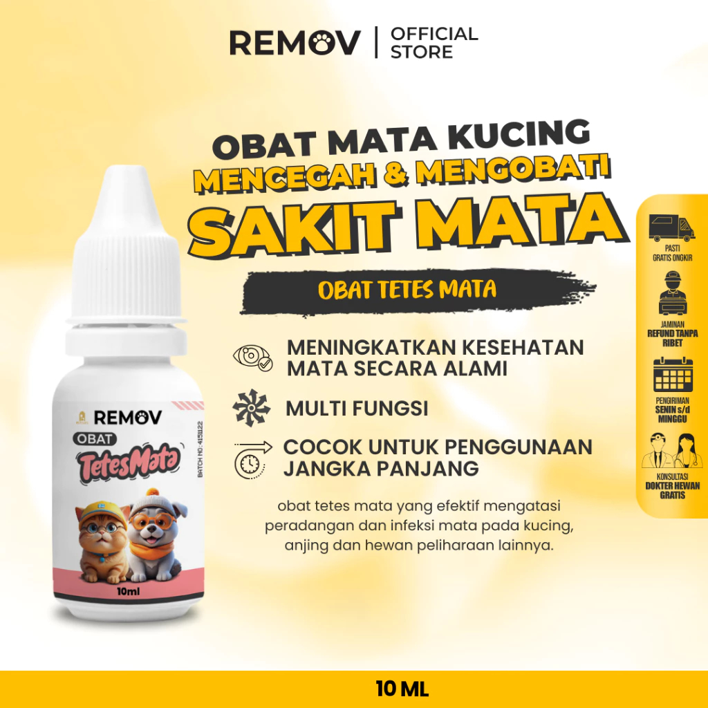 REMOV Obat Tetes Mata Kucing & Anjing 10ML - Mengatasi Mata Merah, Iritasi, Berair, Belekan - Mereda
