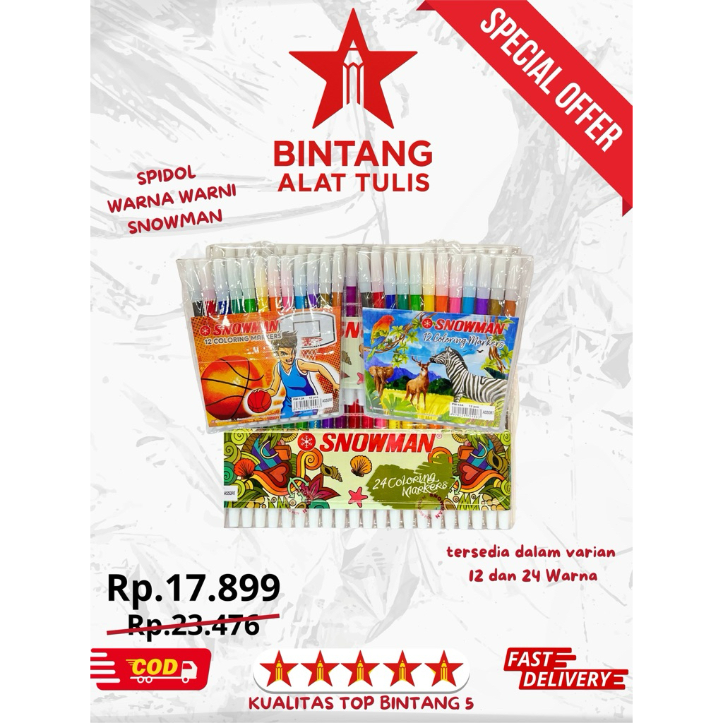 

Spidol Warna Snowman - Set 12 & 24 Warna Cerah, Cocok untuk Anak Sekolah, Mewarnai, dan Seni