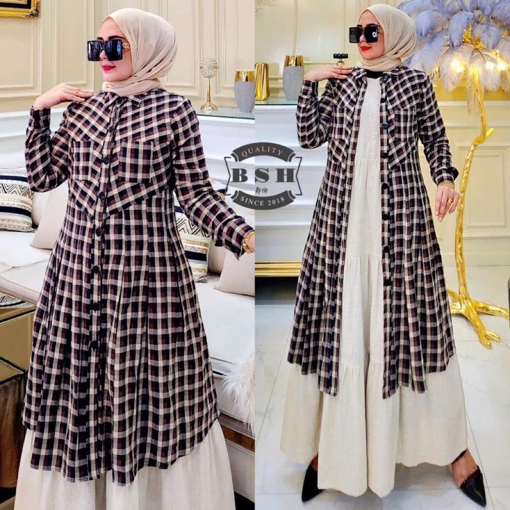Piramid BSH Set Dress Gamis Inner Lengan Panjang Outer Gamis Lengan Panjang Inner Gamis Tanpa Lengan