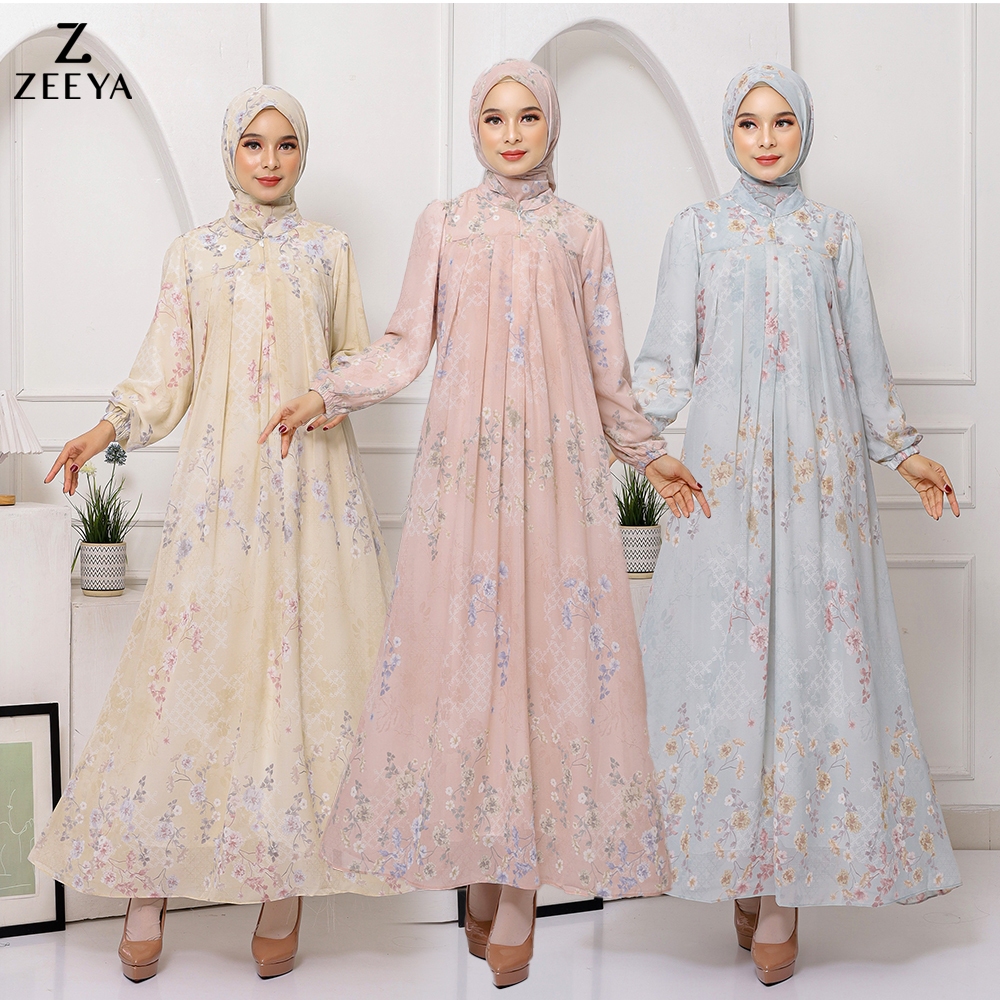 Big Sale Zeeya Collection Inayya Set Gamis Hijab Muslim Syari Wanita Bahan Ceruty Premium Size M L
