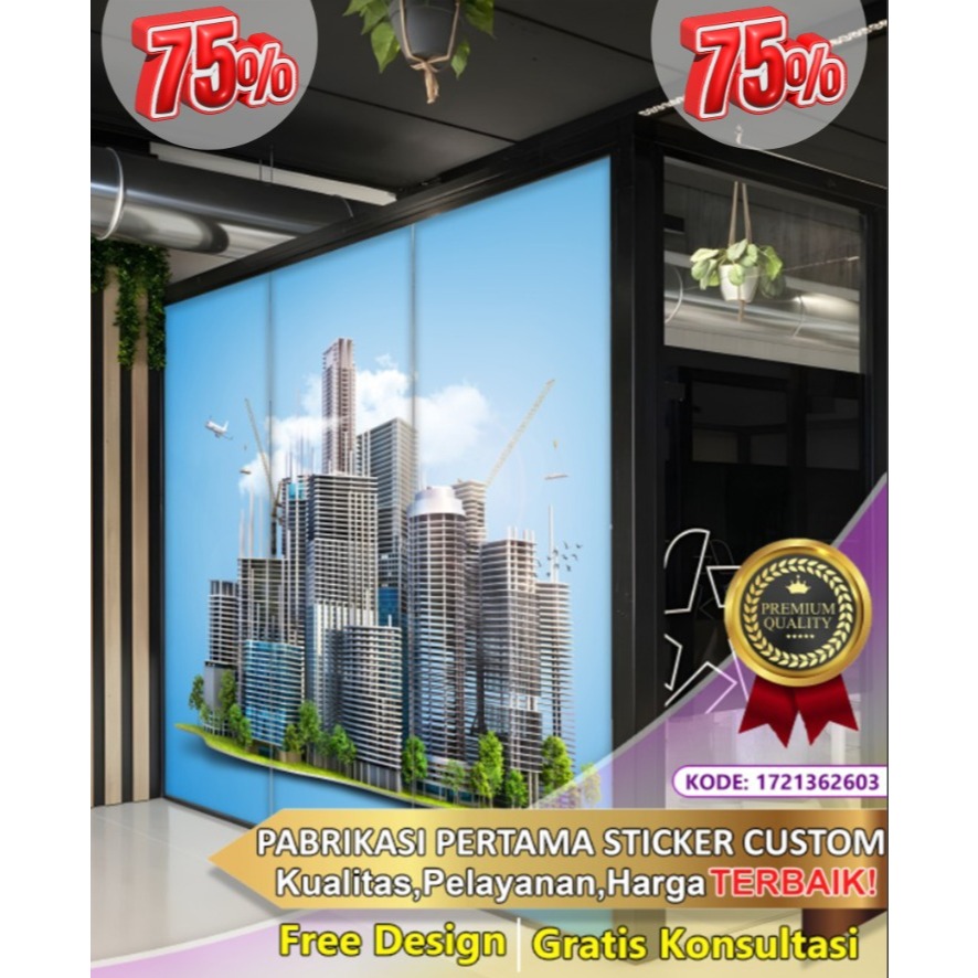 Sticker Custom 3D Tema City | Stiker Kaca Kantor | Stiker Kaca | Sticker Kaca Pintu | Sticker Gedung