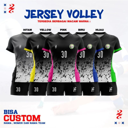 Jersey Volly Anak Wanita Setelan Baju Kaos Volly Costum Nama Full Printing Terbaru Nomor Punggung & 