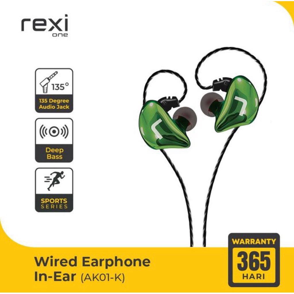 Rexi AK01-K Headset Deep Bass Sport Series , Earphone Wired Bass Sport AK01