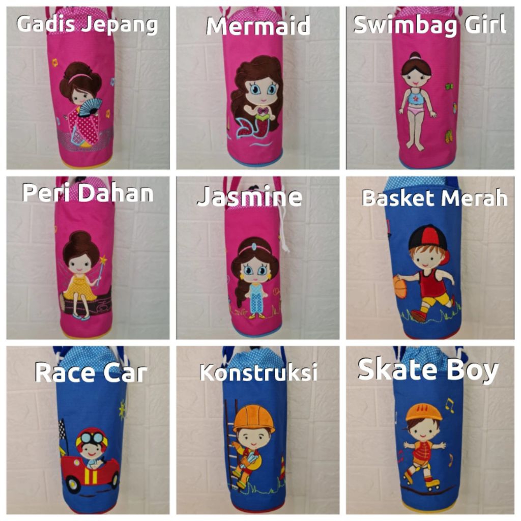 COVER BOTOL BORDIR KARAKTER ANAK Tas Selempang Botol Minum Anak Murah Lucu TAS BOTOL MINUM