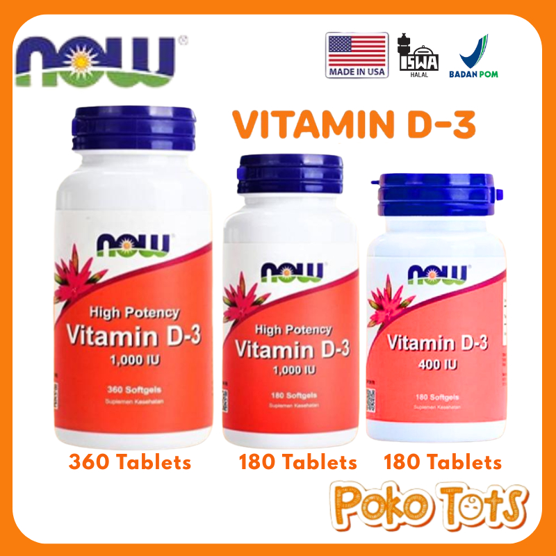 Now  Foods Vitamin D-3 400 IU D-3 1000 IU High Potency 180 & 360 Tablets Suplemen Kesehatan Tulang &