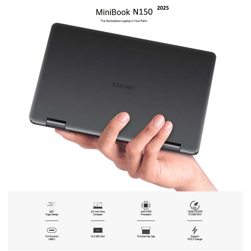 Chuwi MiniBook Intel Gen13 Twinlake N150 16/512GB SSD NVMe WiFi6 8" UltraMini Yoga Laptop Windows 11