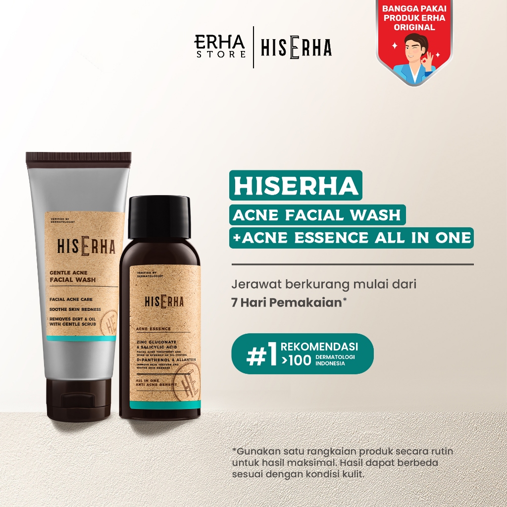 HIS ERHA Paket Facial Wash & Serum Acne - Set untuk Lawan Jerawat / Kurangi Minyak khusus Pria, Mele