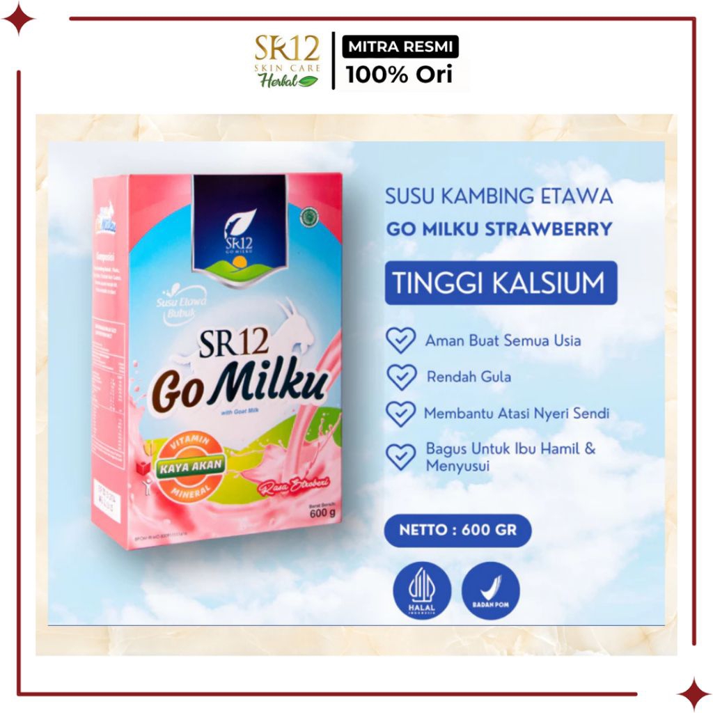 

SR12 Official Mitra - Go Milku Strawberry 600 gr - Susu Kambing Etawa Halal BPOM Membantu Kecerdasan Otak anak dan Jaga Kesehatan Tulang - SR12 Reseller Riau - Pekanbaru - Sumatera