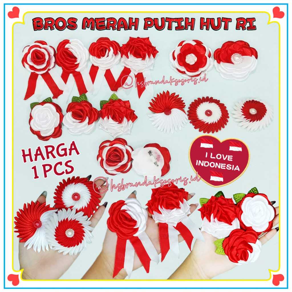 (1PCS) BROS BUNGA MERAH PUTIH HUT RI 17 AGUSTUS / BROS KERMERDEKAAN INDONESIA / BROS DAGU MERAH PUTI