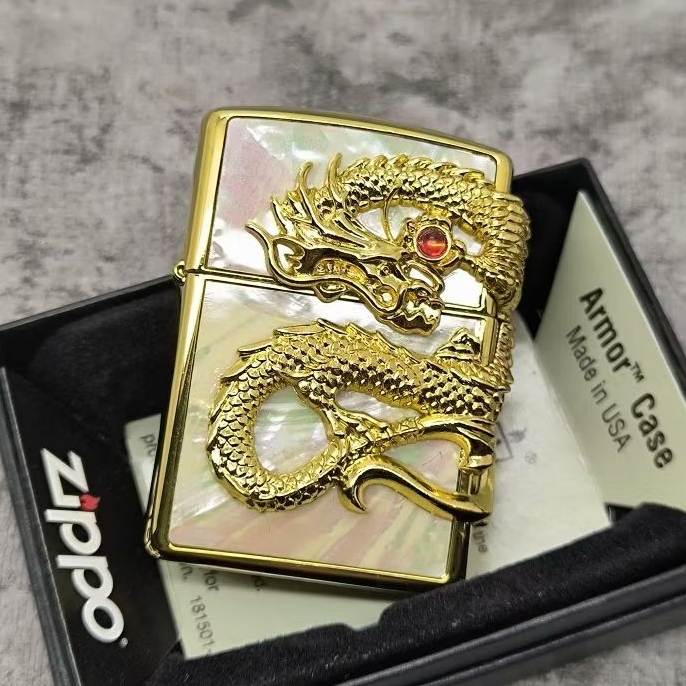 Zippo Dragon Shell Big Emblem Gold Plated Original
