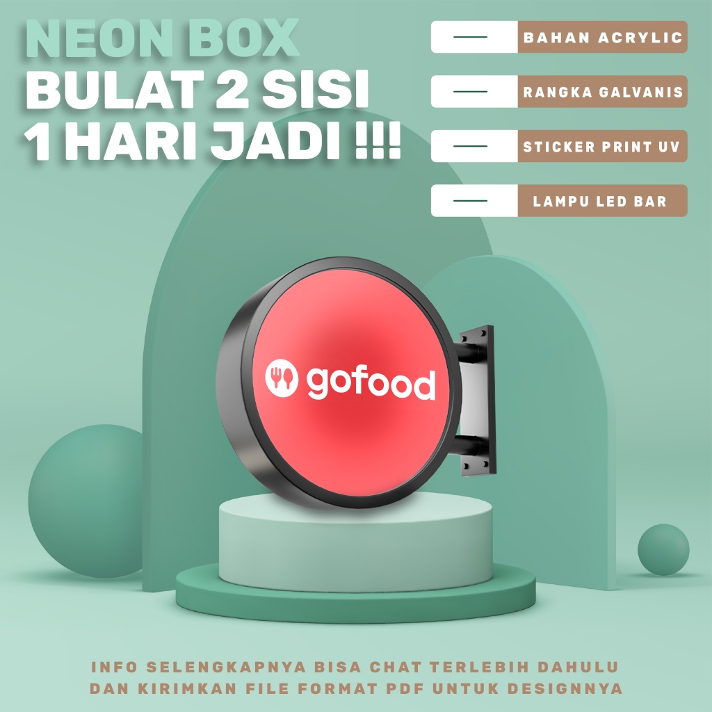 NEON BOX BULAT 1 HARI JADI | RANGKA GALVANIS | PRINT STICKER UV / CUTTING STICKER / CUSTOM DESIGN 2 