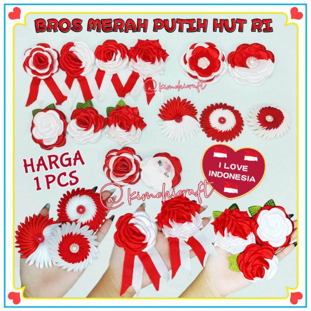 (1PCS) BROS BUNGA MERAH PUTIH HUT RI 17 AGUSTUS / BROS KERMERDEKAAN INDONESIA / BROS DAGU MERAH PUTI