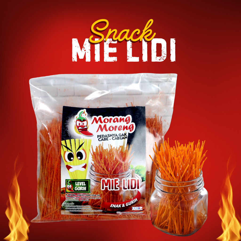 

Mie Lidi Pedas Viral 250Gr Morang Moreng / Cemilan Mi Lidi Lidian Aneka Rasa