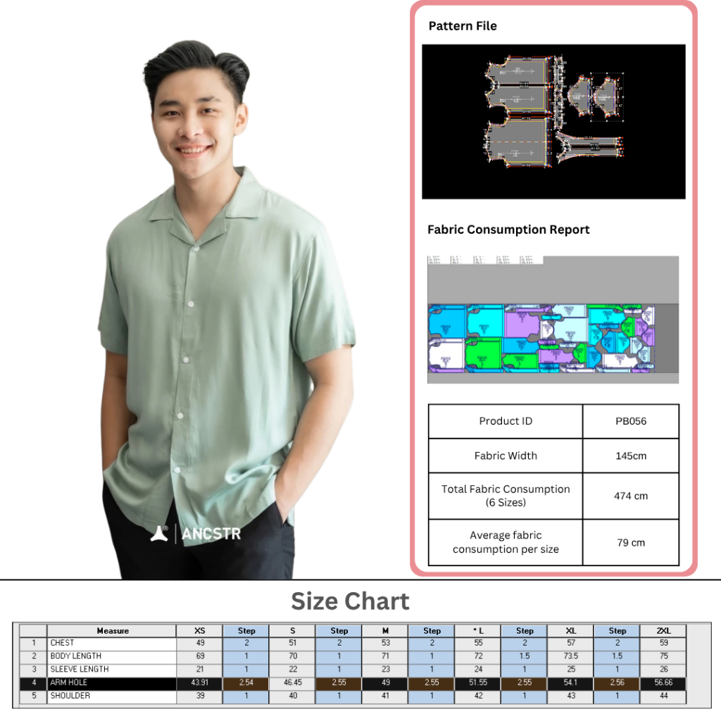 PB056 | Pola Jiplak | Pola Instan | Pola Baju | Kemeja | Tops | Polabook