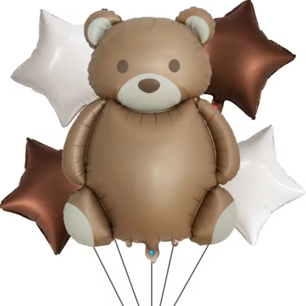 Paket balon bintang bear matte set dekorasi balon ulang tahun tema beruang matte balon foil beruang 