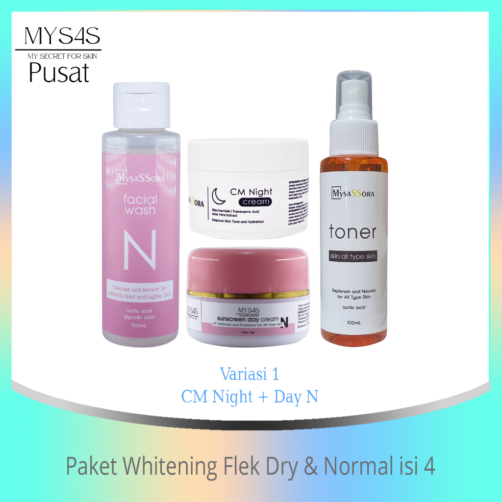 MySAS Skincare Paket Whitening Flek Dry & Normal isi 4