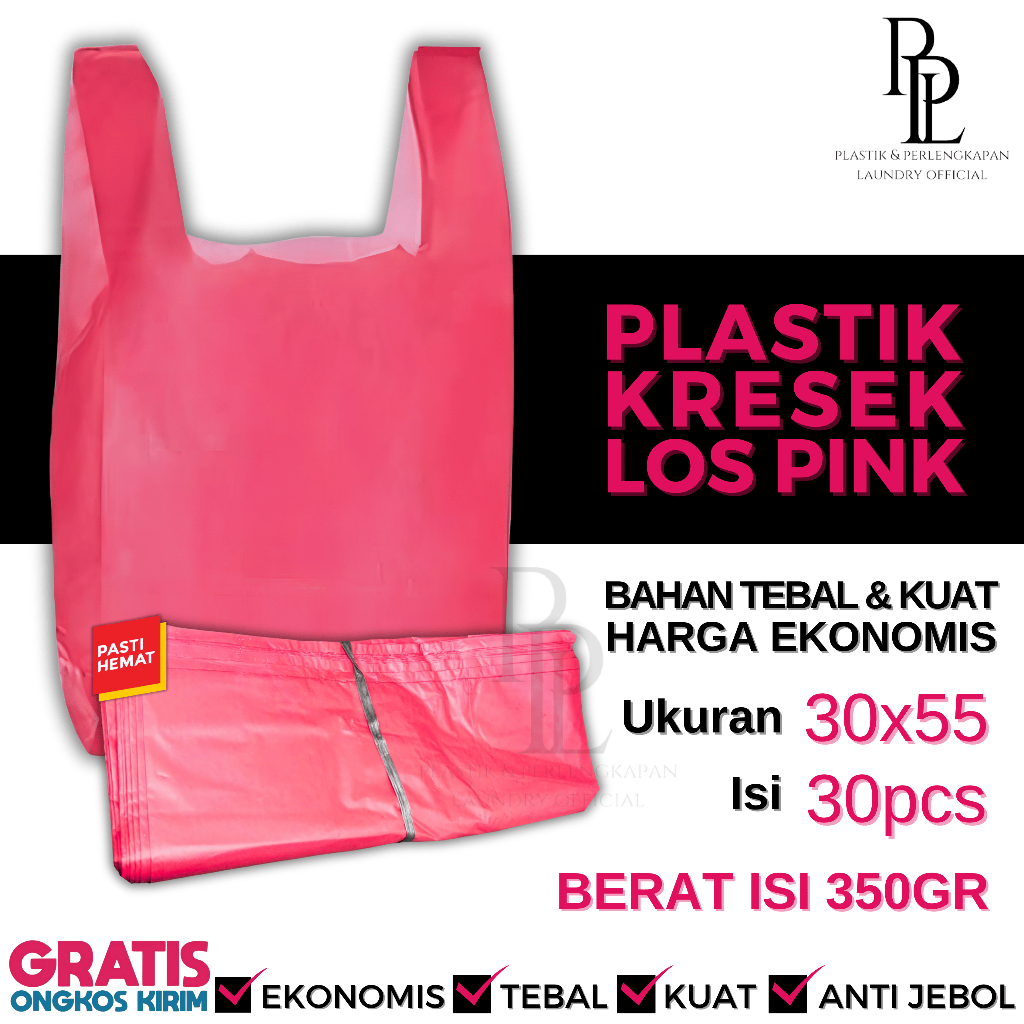 PLASTIK KRESEK LOS PINK | KANTONG KRESEK IKAT WARNA PINK EKONOMIS | PLASTIK WARUNG / PASAR UKURAN 30