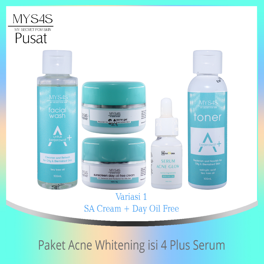 Mysas skincare paket acne whitening isi 4 Plus Serum / my sas paket jerawat /menghilangkan noda hita