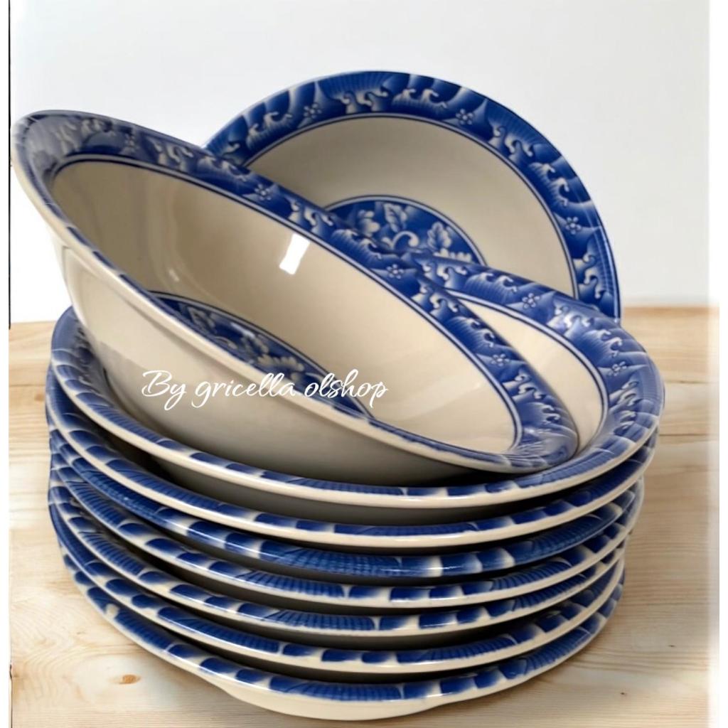 PROMO 3 PCS MANGKOK KERAMIK LUCKY MOTIF KEMBANG BIRU MANGKOK KERAMIK DIAMETER 7 INCHI