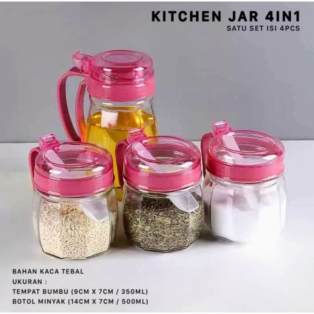 tempat minyak set 4 in 1 / set tempatbumbu minyak /botol minyak dan bumbu set / Jar set minyak bumbu