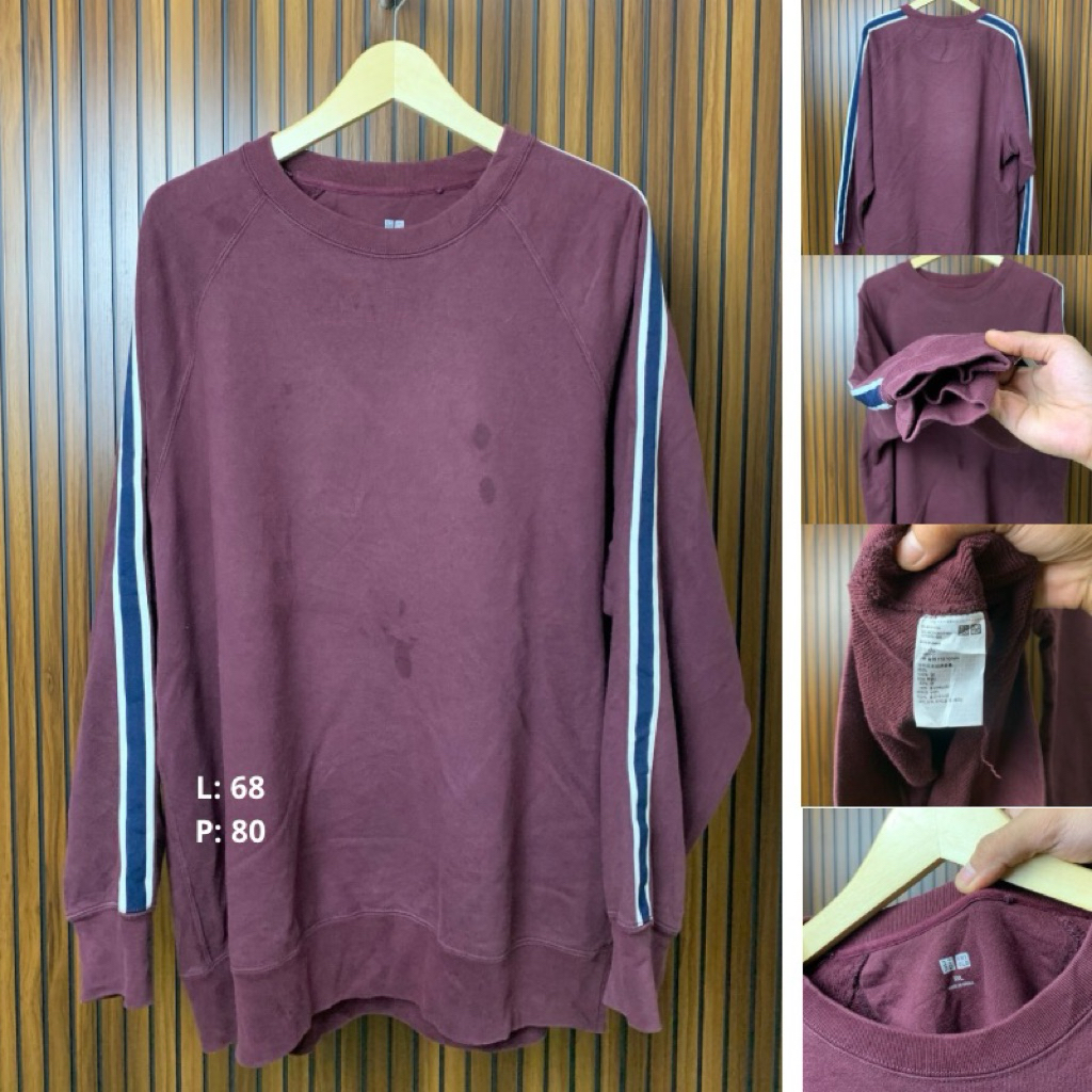 Crewneck Uniqlo Strip Maroon Oversize