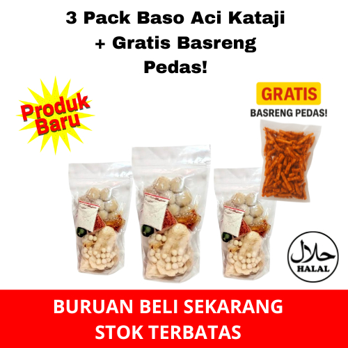 

3 PACK Baso Aci Kataji Isi 3 PCS + GRATIS Basreng Pedas — Enak, Halal, Pedas Mantap