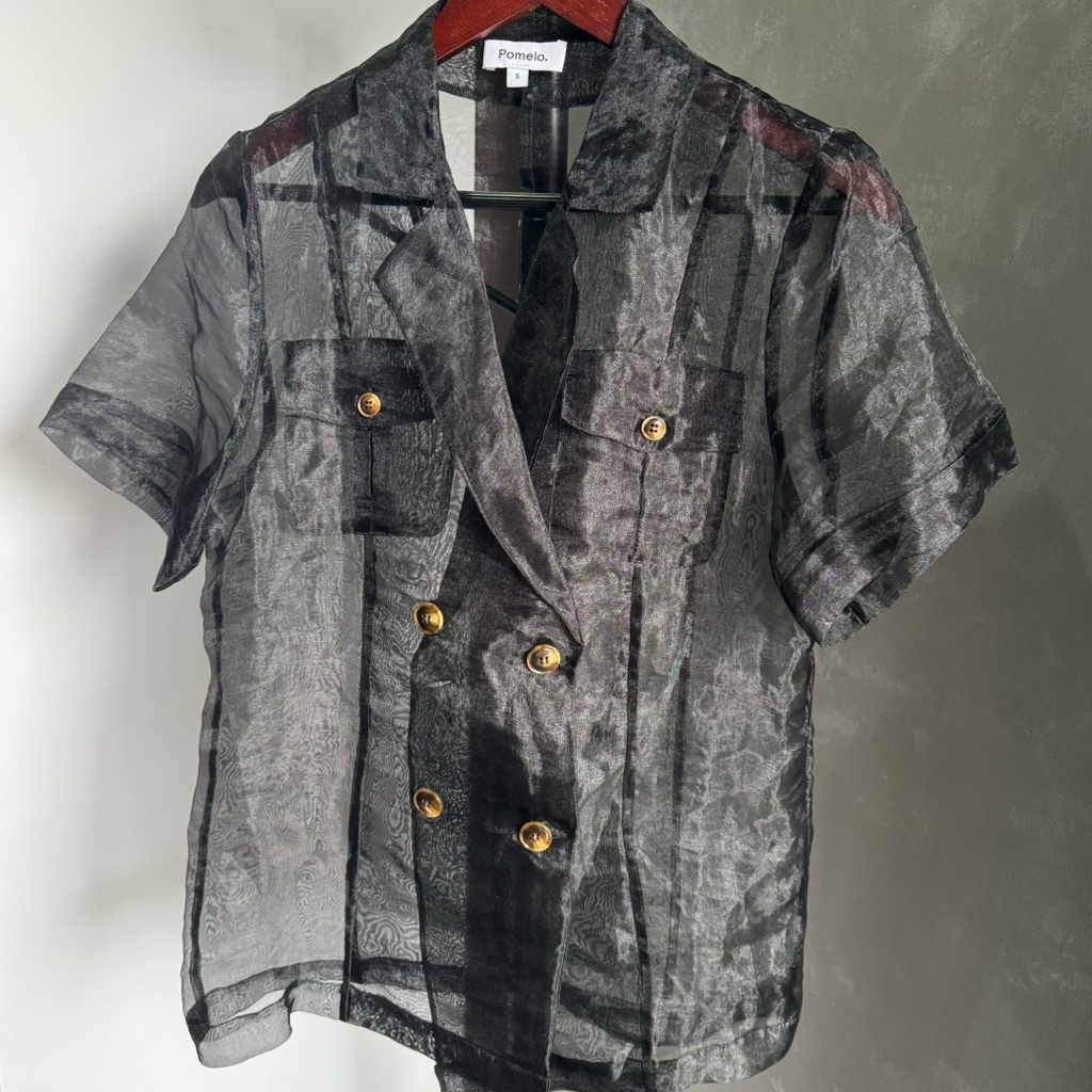 Pomelo Transparant Blouse / Kemeja Hitam Transparan [Preloved]