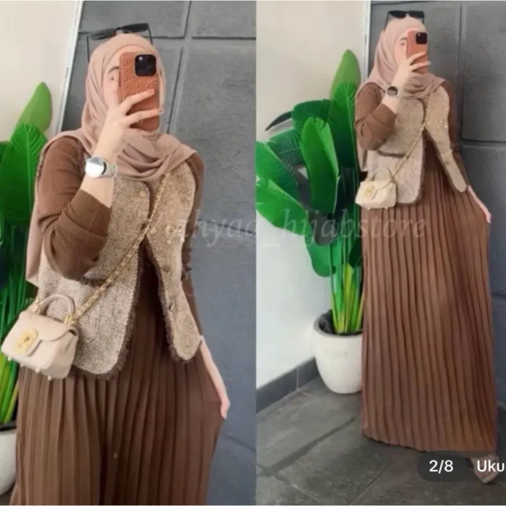 dress ashifa rajut set rompi import 2 warna