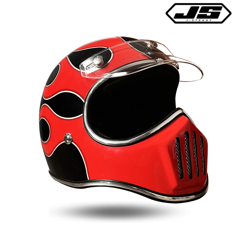 Helm Half Face JS Steady JS Cakil Custom Flame Stripe Motif Api Premium SNI COD/Helm keren/helm pria