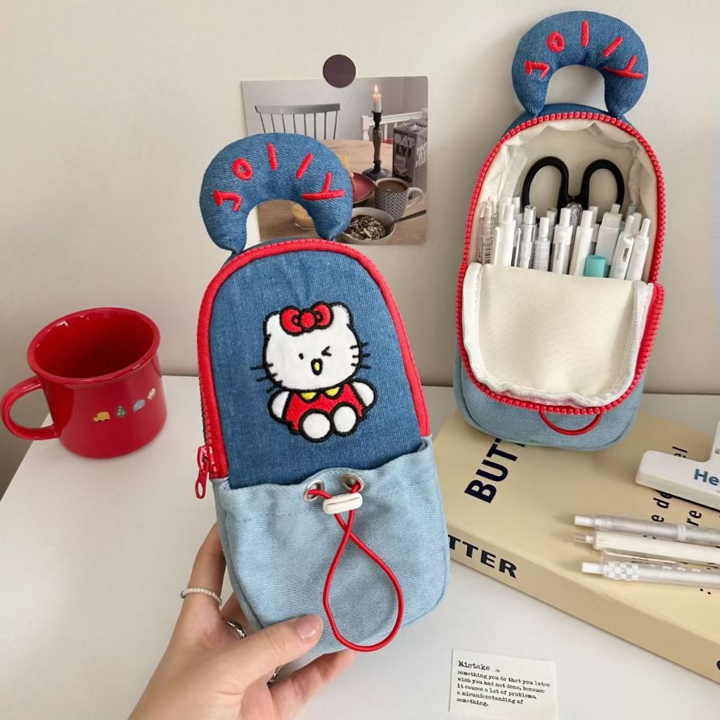 

Cartoon Cat Cowboy Pencil Case High School Student Large Capacity Handheld Stationery Box for Standing Stationery