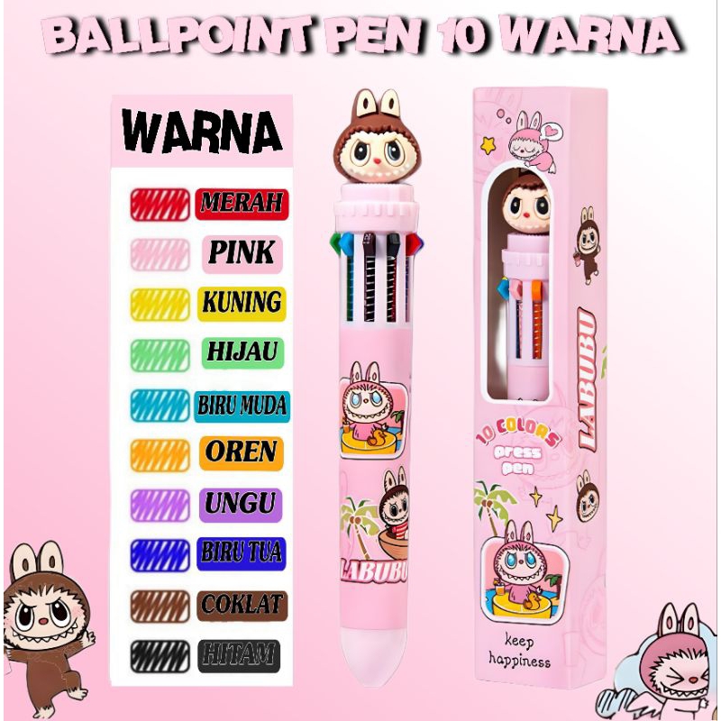 

Ballpoint Pen 10 Warna Labubu/Pulpen Warna Warni/Pulpen 10 Warna