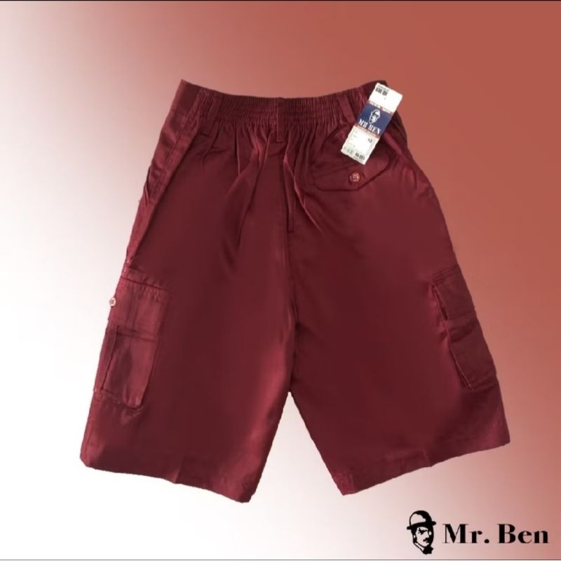 seragam sekolah celana SD merah pendek kantong samping tempel pinggang karet Mr.Ben