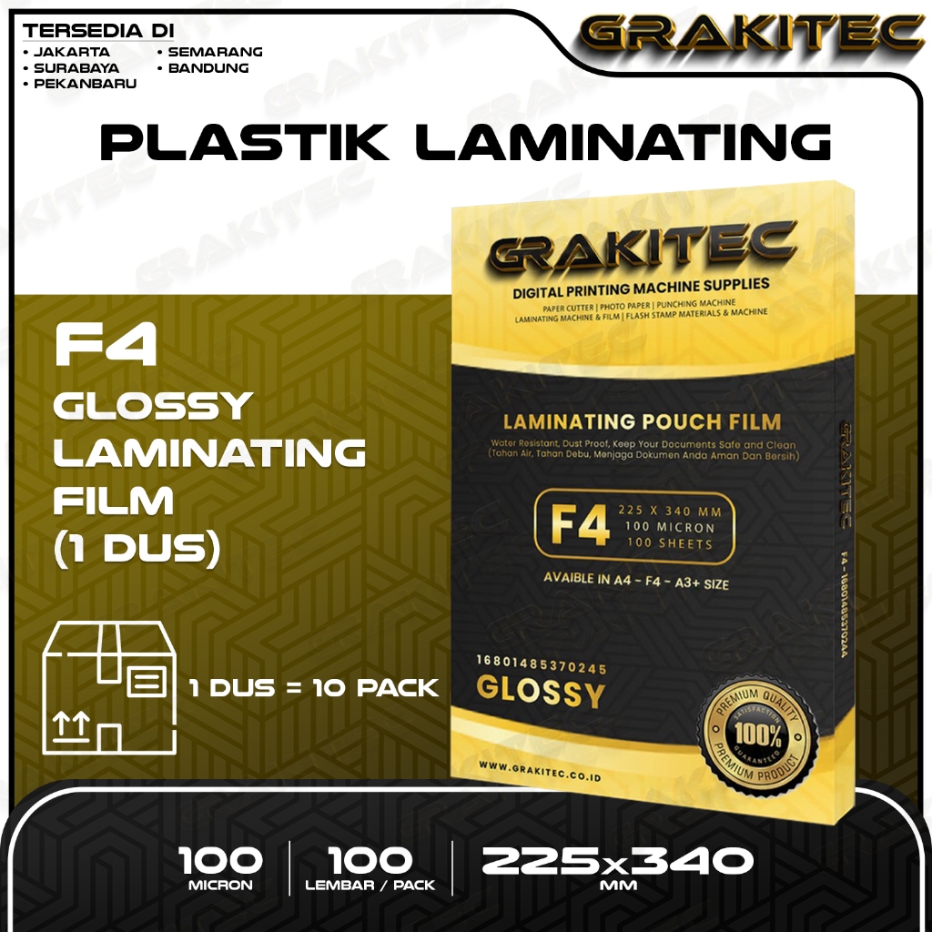 

Grakitec Plastik Laminating FIlm F4 1 DUS isi 10 pack | 100 Micron