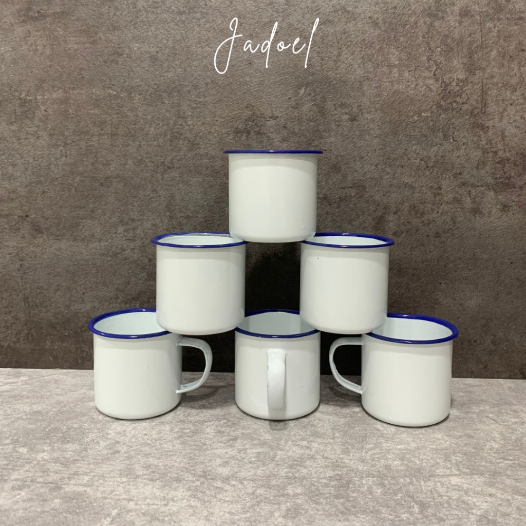 JADOEL Mug 7 putih polos diameter 7cm / gelas mug bahan enamel