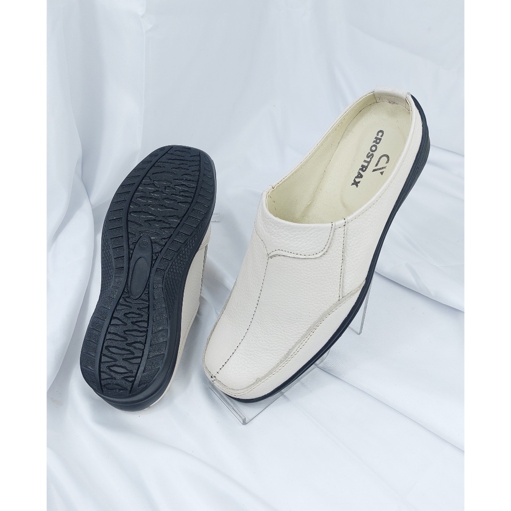 Sepatu Sandal Bustong Kulit Asli  Cokelat Tan Hitam Putih / sandal Selop / sendal Bustong Santai / s