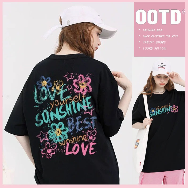BASIQUE/Baju kaos oversize atasan wanita ootd korea style/kaos hitam wanita import/kaos atasan wanit