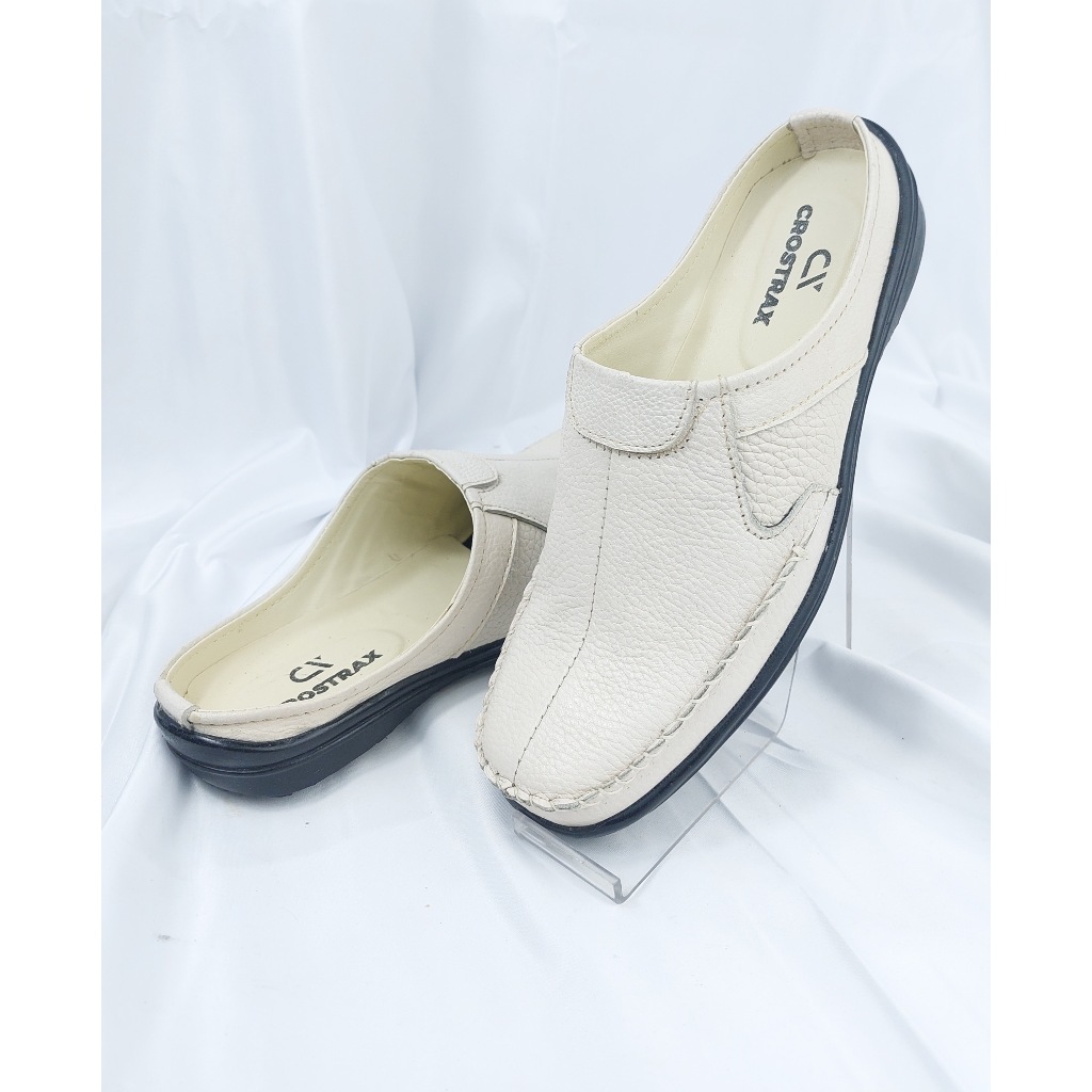 Sepatu Sandal Bustong Pria Bahan Kulit Sapi Warna Hitam Cokelat Tan Putih Sol KAret Casual Jepit For