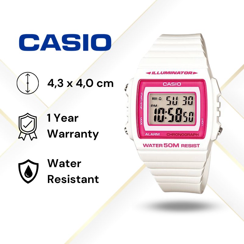 JAM TANGAN WANITA CASIO W-215H-7A2 ORIGINAL - W215H PUTIH PINK CASIO ORIGINAL