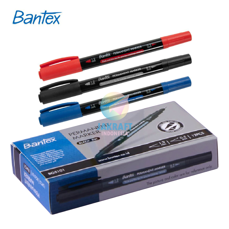 

(1 Pcs) Spidol Permanen 2 Sisi BANTEX BG5101 Hitam Black / Biru Blue / Merah Red Permanent Marker 2in1 Anti Air Segala Permukaan