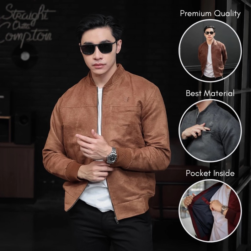 Bomber Jaket Suede Premium Pria Original