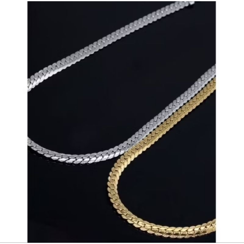 Kalung Pria Wanita Titanium Rantai Asli Sisik Naga Silver Putih Perak Gold Rantai Cowok Cewek A...