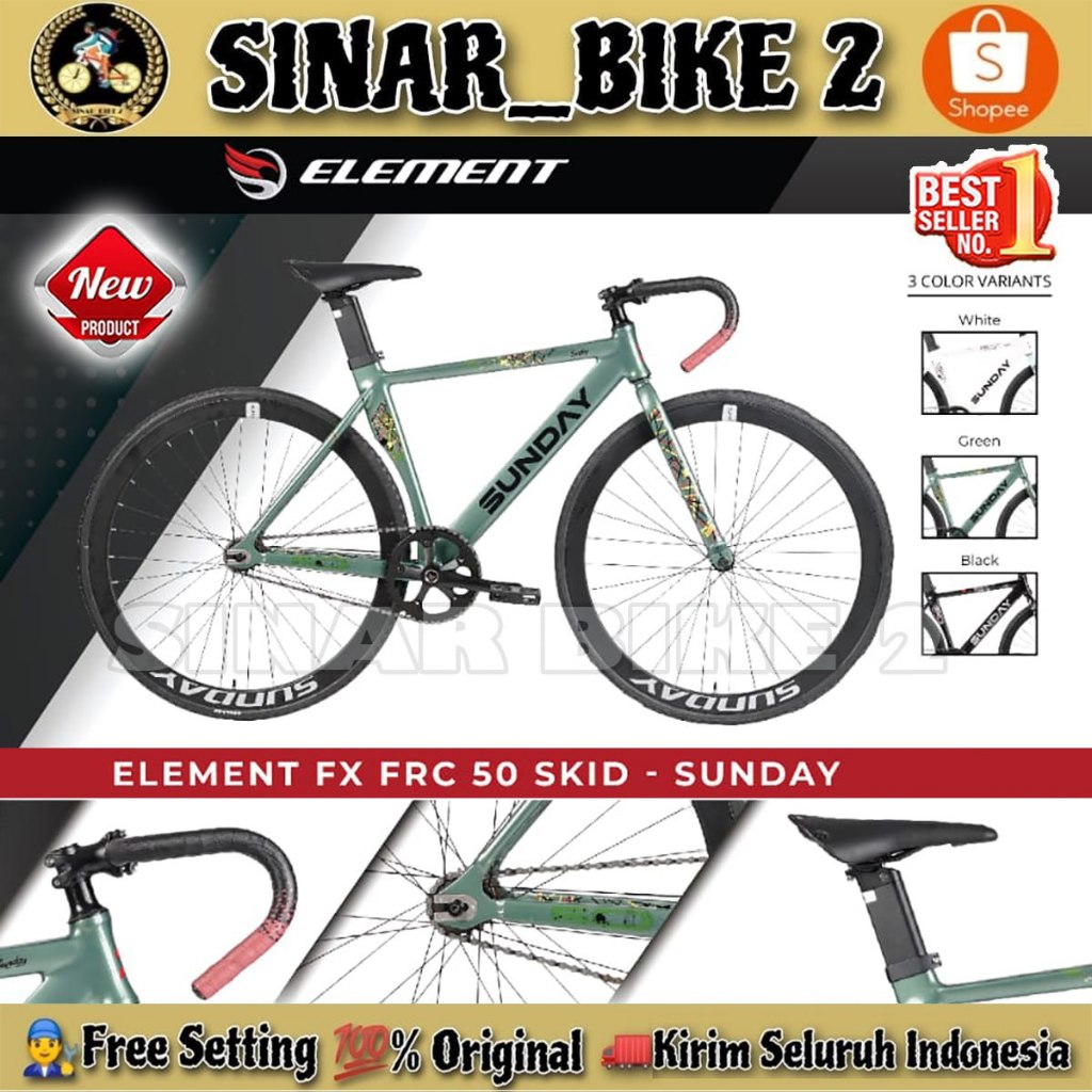 Sepeda Fixie ELEMENT FX FRC 50 SKID - SUNDAY 700C REM DOLTRAP ALLOY