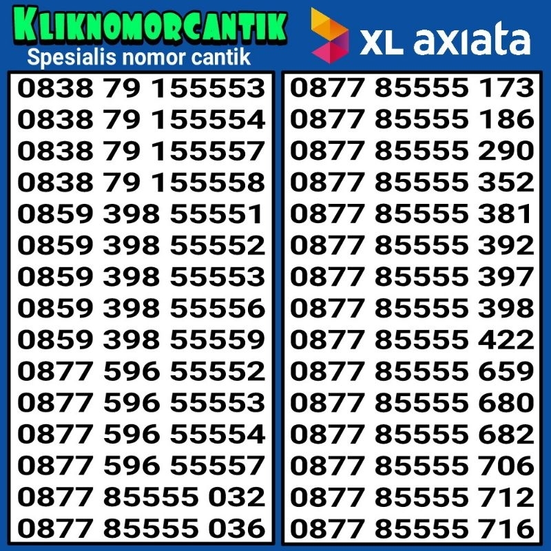 nomor cantik XL 4G&5G kartu perdana XL seri 5555 A2