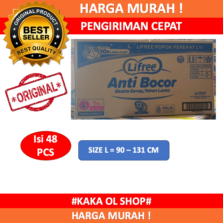 Lifree Popok Perekat Dewasa / Popok Dewasa Perekat Ukuran M/L/XL isi 48 Pcs/Karton